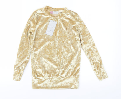 Additional front view of Silk girls’ gold velour pullover sweatshirt, size 7-8, years
