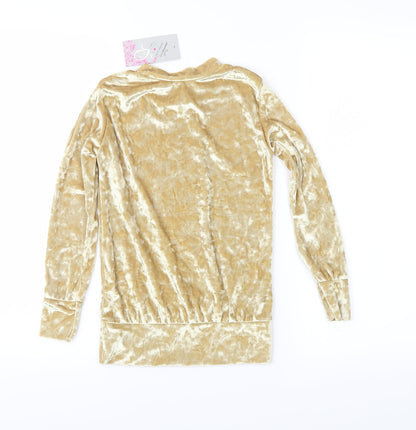 Back view of Silk girls’ gold velour pullover sweatshirt, size 7-8, years