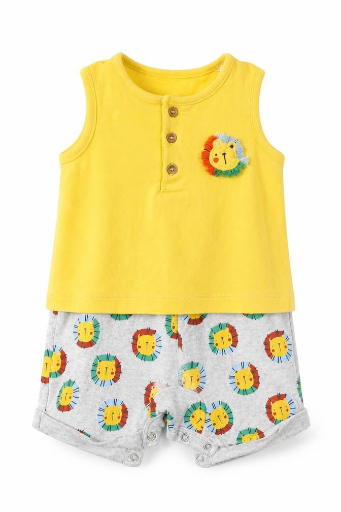 Mini Club Baby Yellow  Jersey Romper One-Piece Size 6-9 Months  - Lion