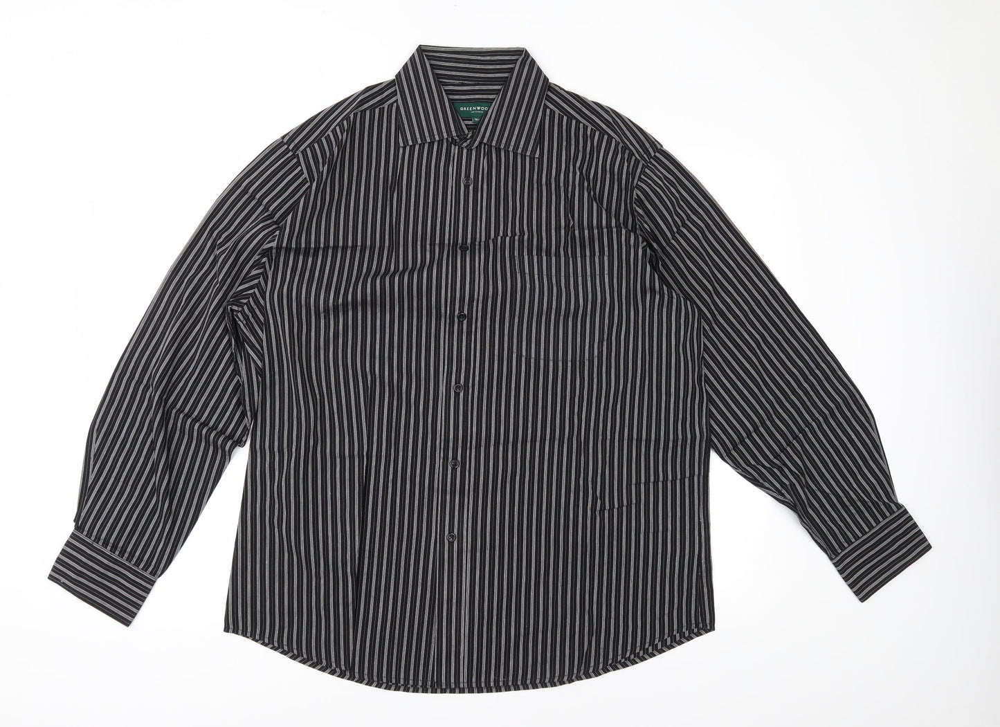 Greenwoods Mens Black Striped   Button-Up Size 16.5
