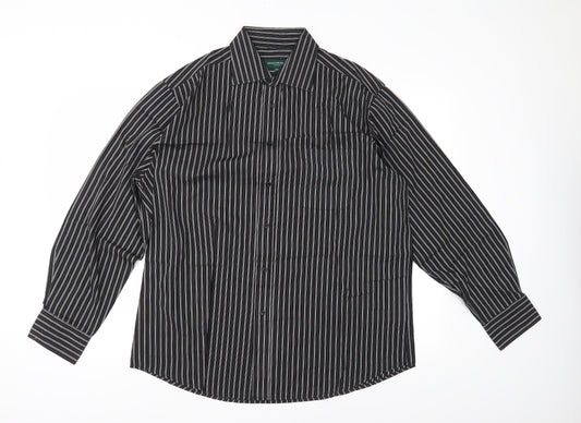 Greenwoods Mens Black Striped   Button-Up Size 16.5