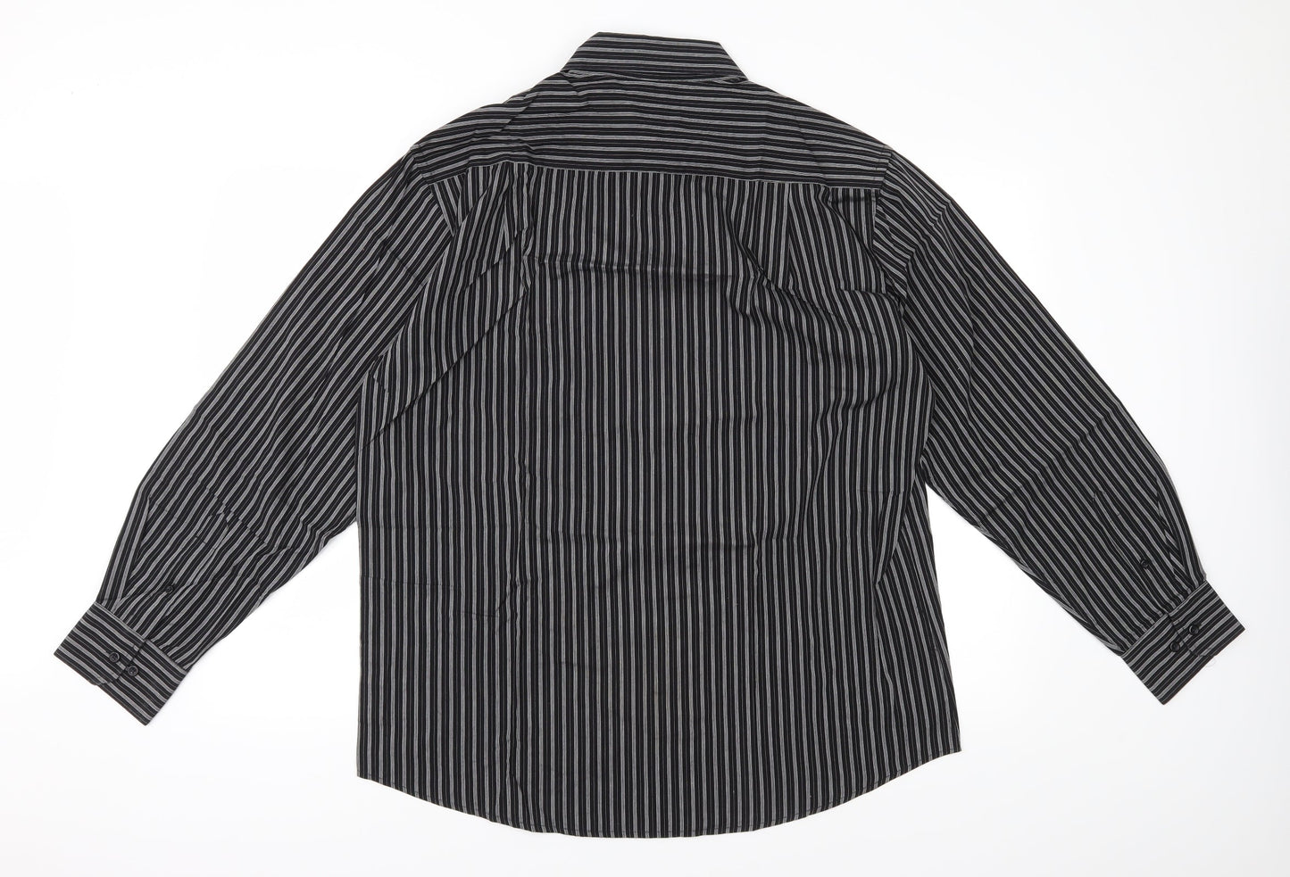 Greenwoods Mens Black Striped   Button-Up Size 16.5