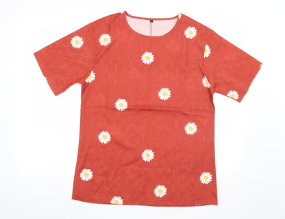 Additional front view of Preworn women’s orange floral basic blouse, size S