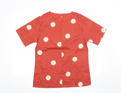Back view of Preworn women’s orange floral basic blouse, size S