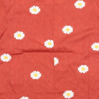Brand and care label for Preworn women’s orange floral basic blouse, size S