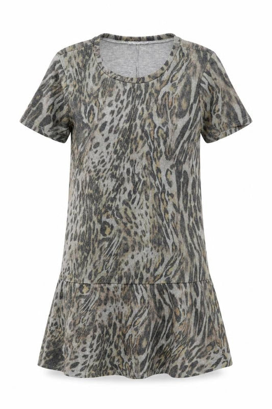 Front view of Zara women’s grey animal print jumper dress, size S