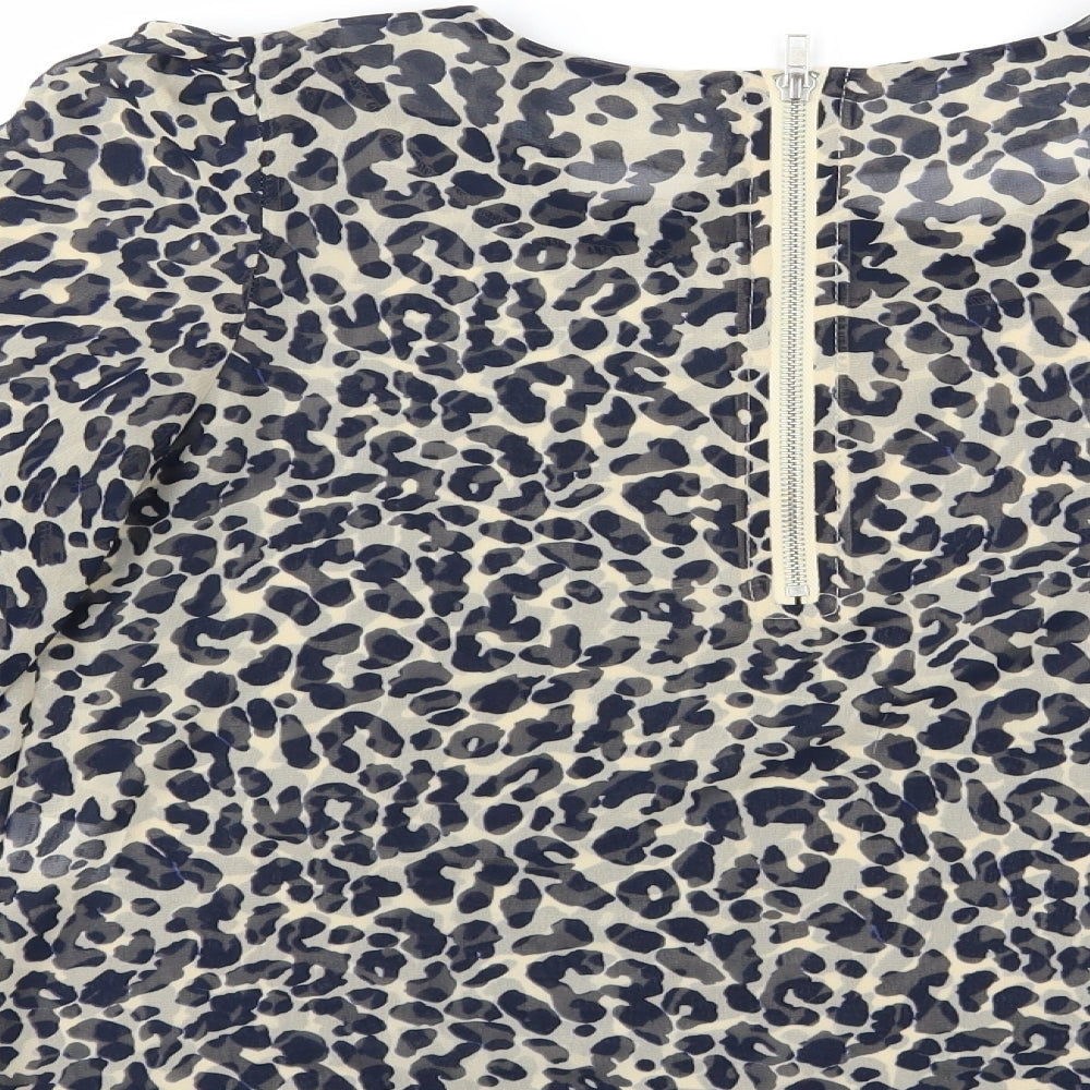 Glamorous Womens Blue Animal Print  Basic Blouse Size 8