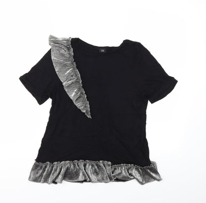 Additional front view of River Island women’s black basic t-shirt, size UK 10
