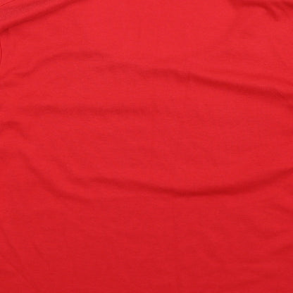 Brand and care label for Emreco women’s red pullover sweatshirt, size UK 14