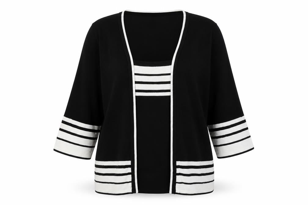 Bonmarché Womens Black Striped Knit Pullover Jumper Size M