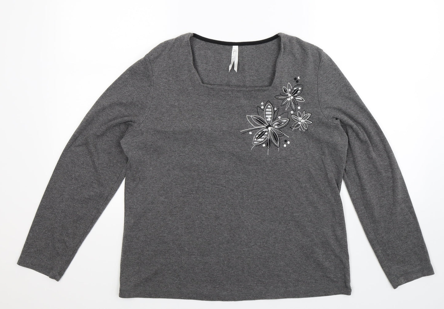 BM Womens Grey Floral Jersey Pullover Jumper Size M