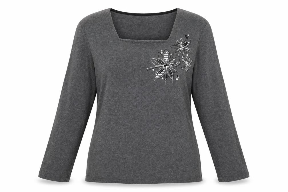 Bonmarché Womens Grey Floral Jersey Pullover Jumper Size M