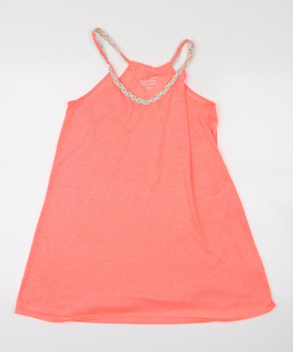 Additional front view of Papaya women’s pink geometric basic tank, size XS, - neon