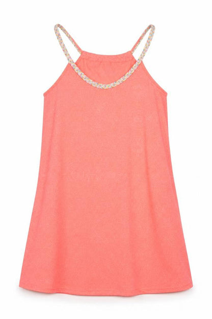 Front view of Papaya women’s pink geometric basic tank, size XS, - neon