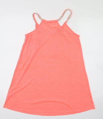 Back view of Papaya women’s pink geometric basic tank, size XS, - neon