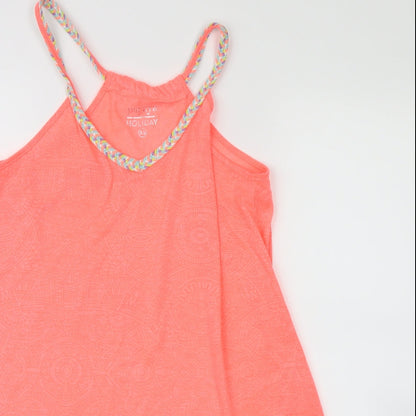 Close-up detail of Papaya women’s pink geometric basic tank, size XS, - neon