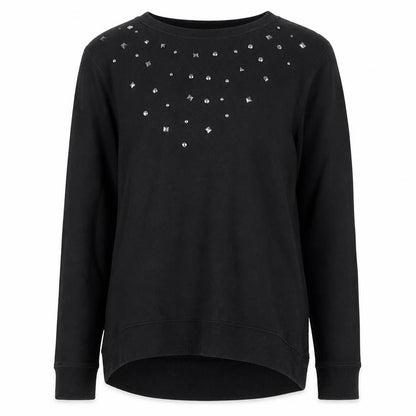 Front view of DENIMCO women’s black jumper, size UK 12