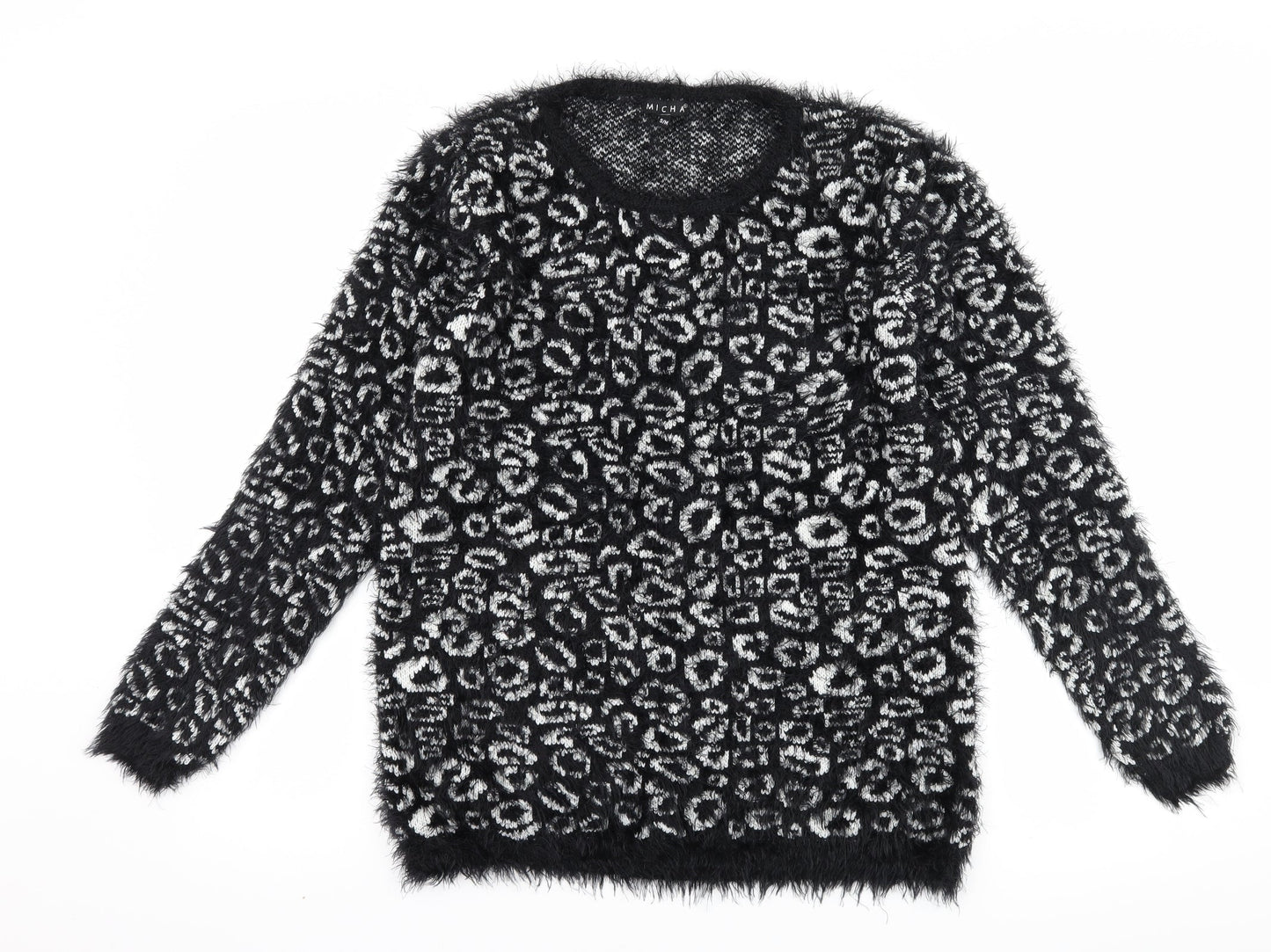 micha Womens Black Animal Print  Pullover Jumper Size S