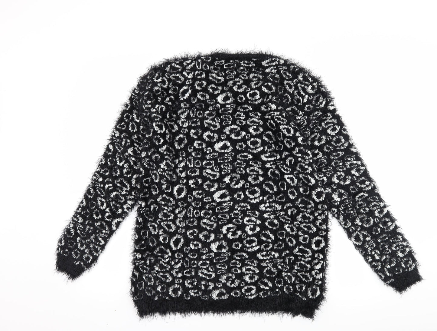 micha Womens Black Animal Print  Pullover Jumper Size S