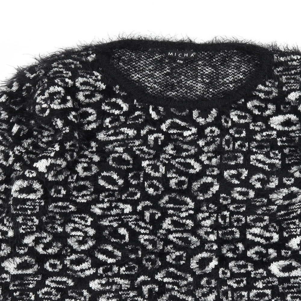 micha Womens Black Animal Print  Pullover Jumper Size S