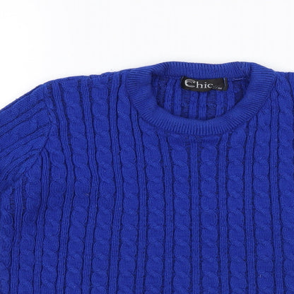 Close-up detail of CHIC women’s blue jumper, size S