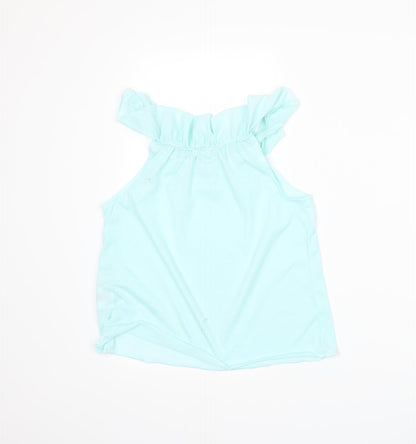 Back view of H&M girls’ blue basic tank, size 6-7, years