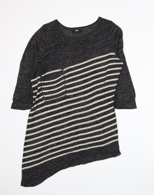 Marks and Spencer Womens Grey Striped Knit Pullover Jumper Size 14