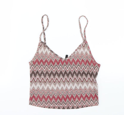Front view of Stradivarius women’s multicoloured geometric basic tank, size S
