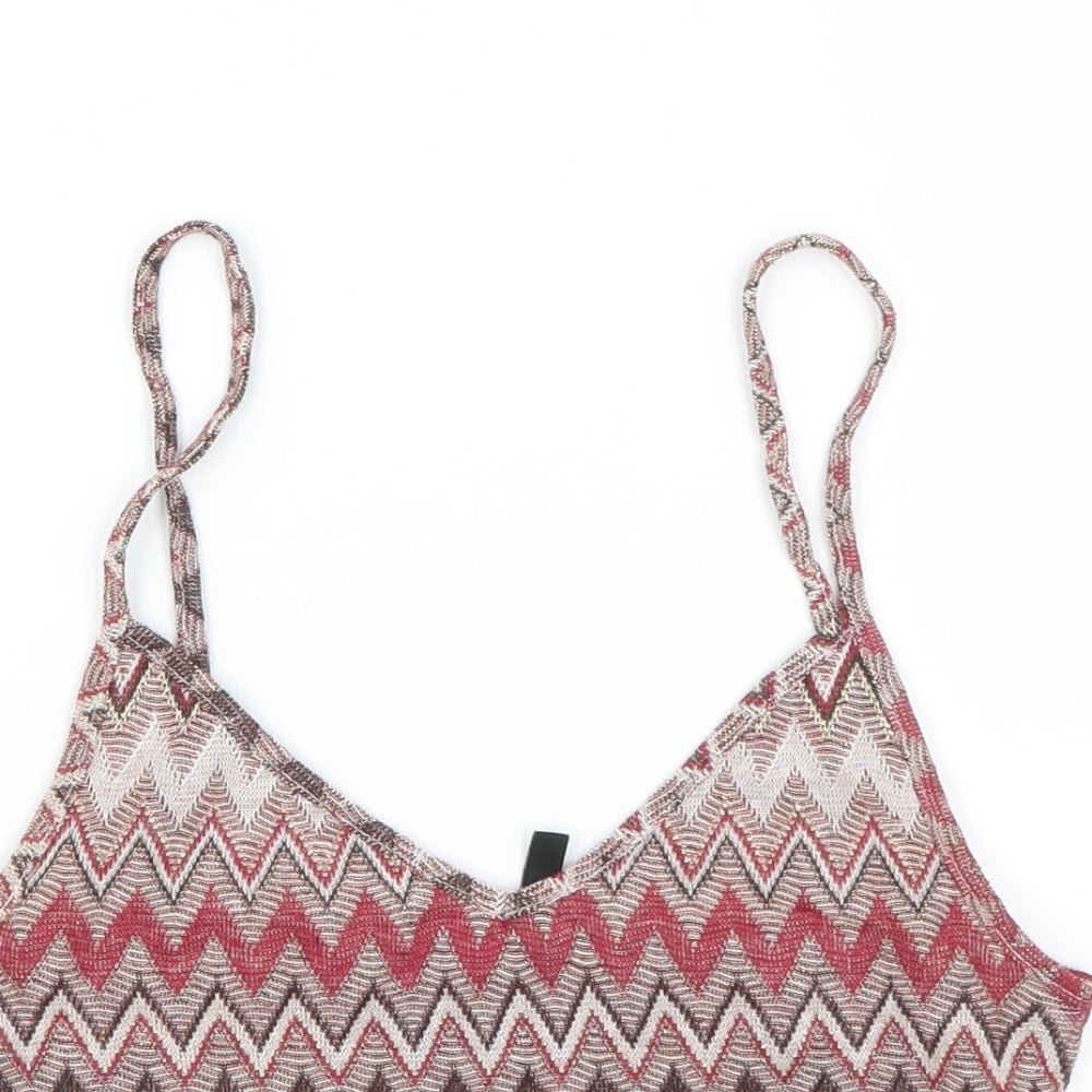 Stradivarius Womens Multicoloured Geometric  Basic Tank Size S