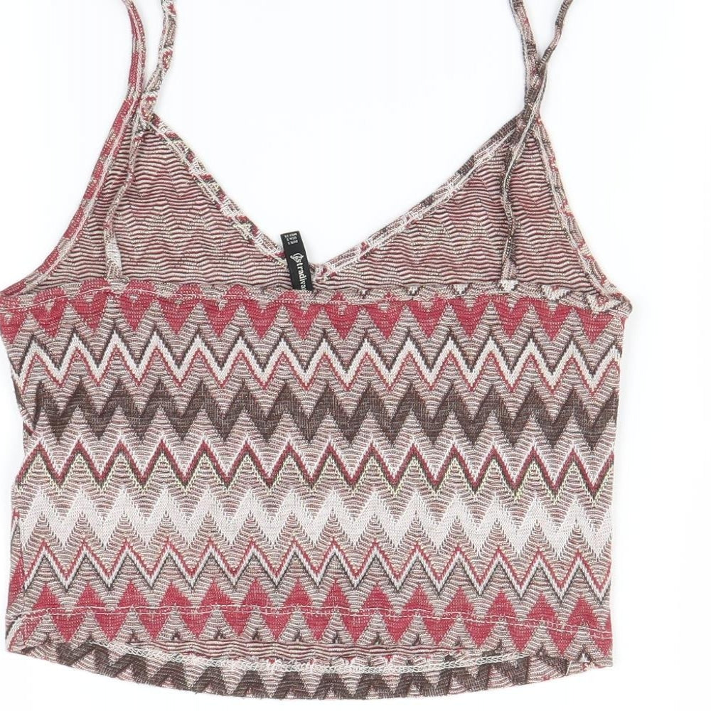 Stradivarius Womens Multicoloured Geometric  Basic Tank Size S