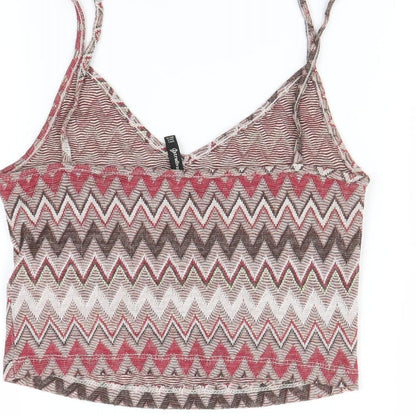 Brand and care label for Stradivarius women’s multicoloured geometric basic tank, size S