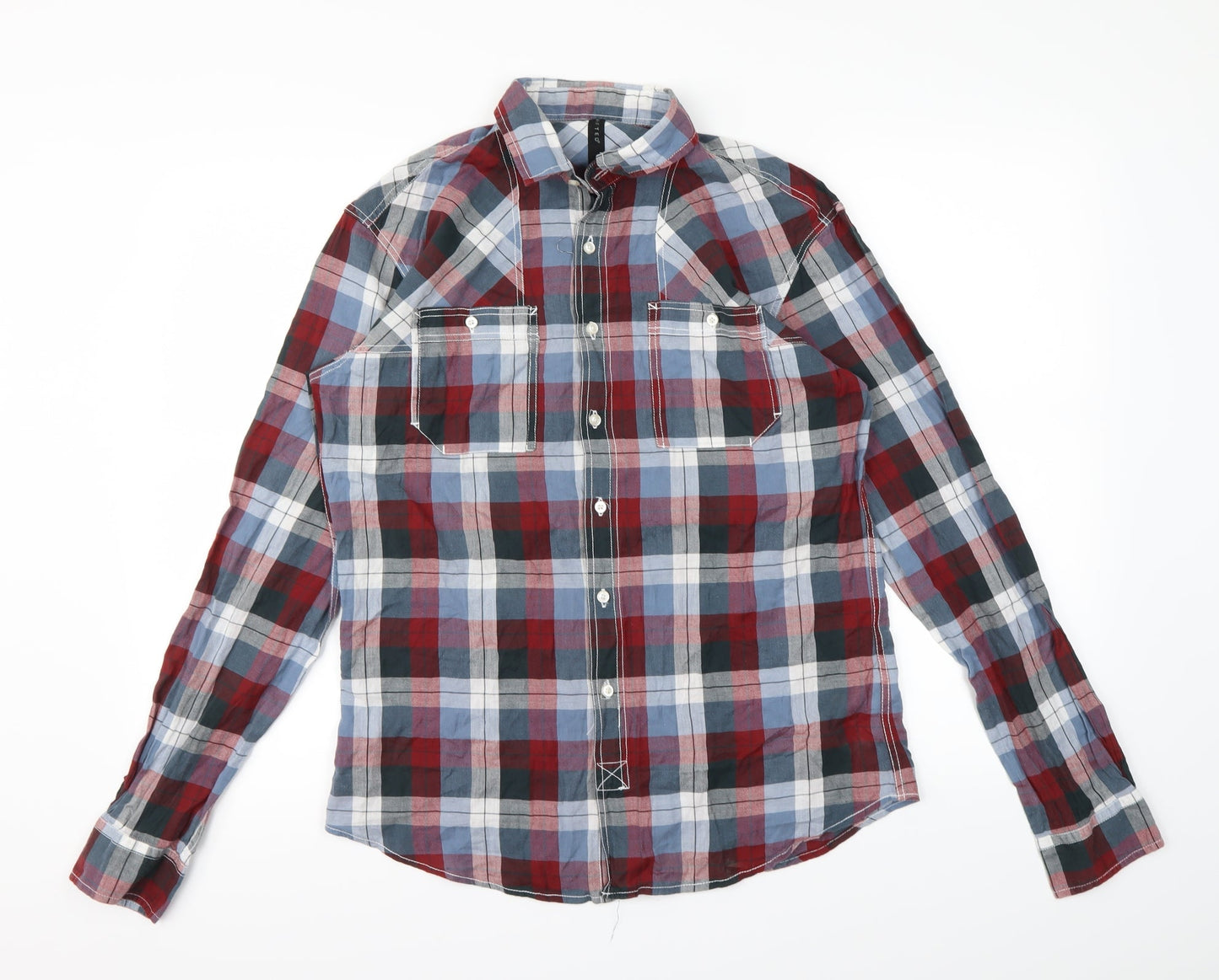 Crafted Mens Red Plaid   Button-Up Size M