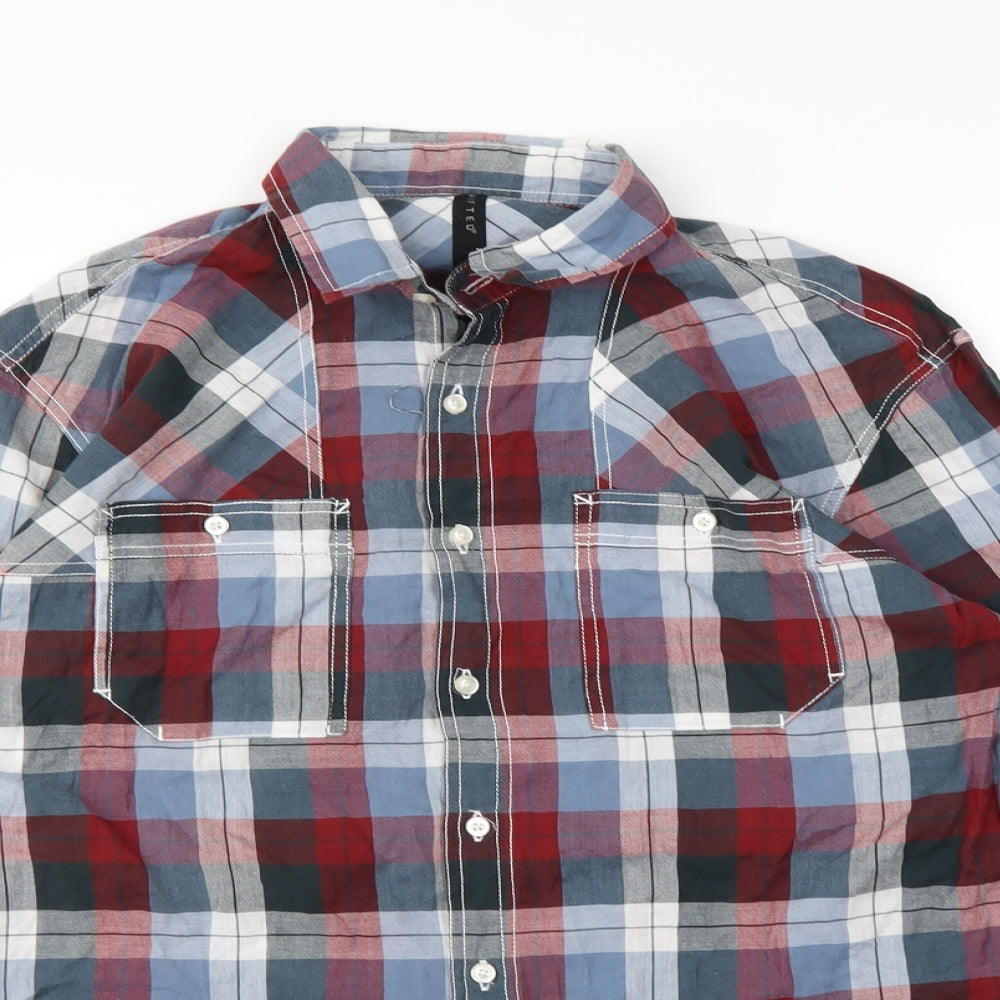 Crafted Mens Red Plaid   Button-Up Size M