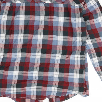 Brand and care label for Crafted men’s red plaid button-up, size M