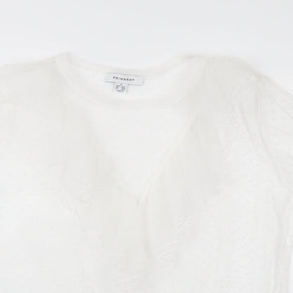 Close-up detail of Primark women’s white polka dot basic blouse, size UK 12
