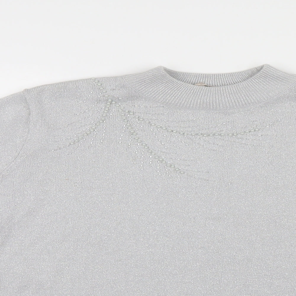 Bm collection Womens Grey Geometric Knit Pullover Jumper Size L