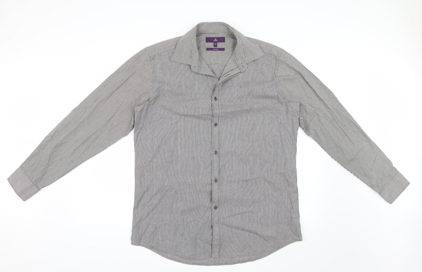 NEXT Mens Grey Striped   Button-Up Size 16  - Tailored fit