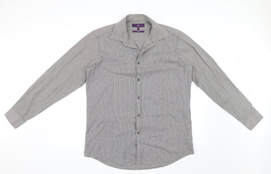 NEXT Mens Grey Striped   Button-Up Size 16  - Tailored fit