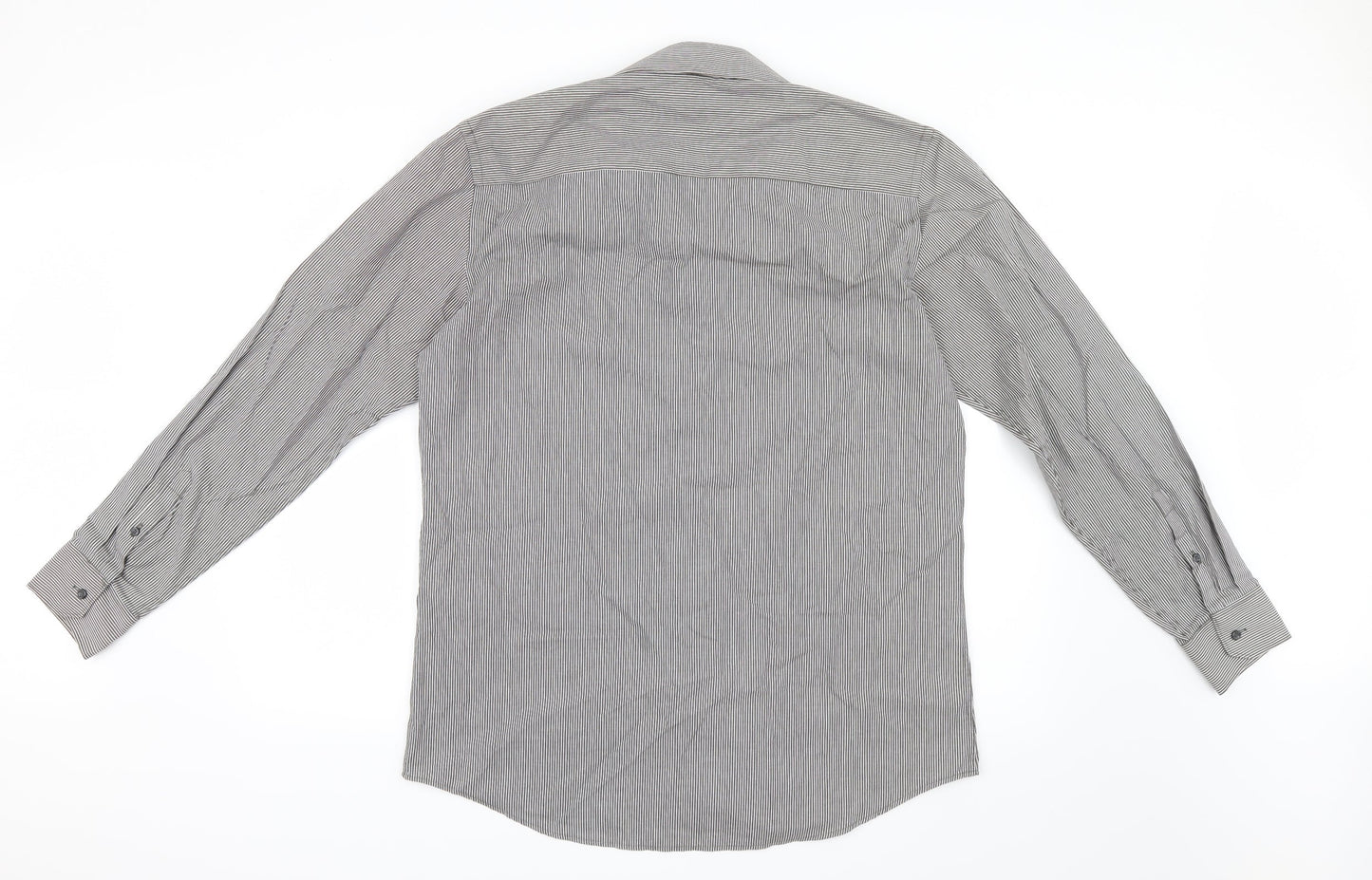 NEXT Mens Grey Striped   Button-Up Size 16  - Tailored fit