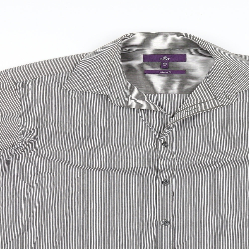 NEXT Mens Grey Striped   Button-Up Size 16  - Tailored fit