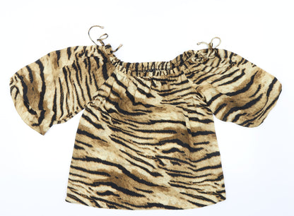 Additional front view of F&F women’s black animal print basic blouse, size UK 14