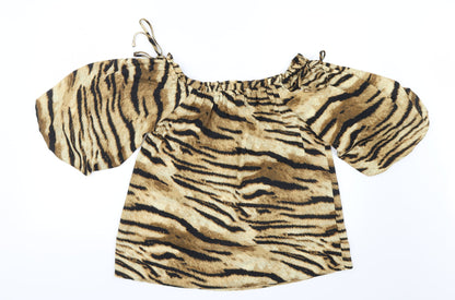 Back view of F&F women’s black animal print basic blouse, size UK 14
