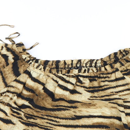 Close-up detail of F&F women’s black animal print basic blouse, size UK 14