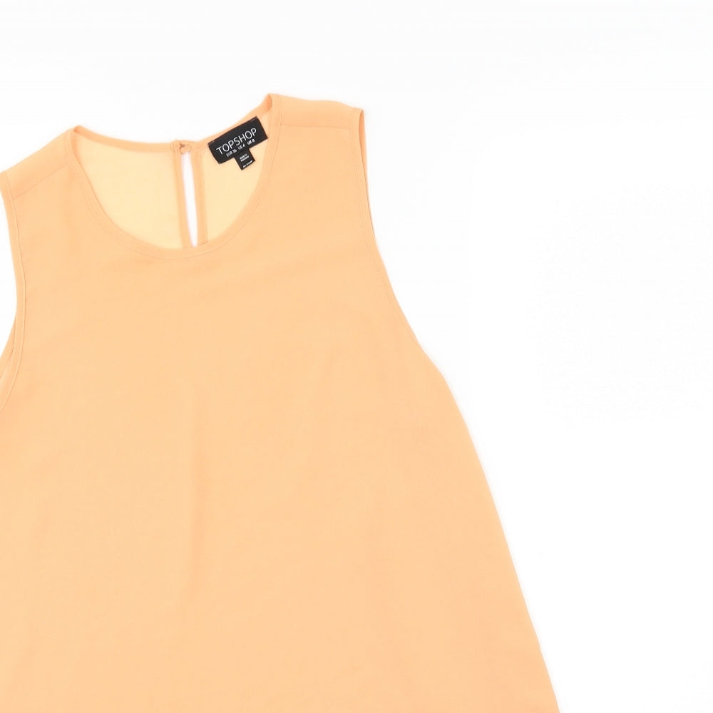 Topshop Womens Orange  Chiffon Basic Blouse Size 8  - Aysemmetrical Hem