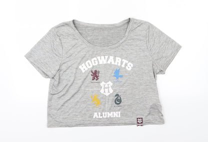 Additional front view of Primark women’s grey jersey basic t-shirt, size UK 12, - hogwarts alumni