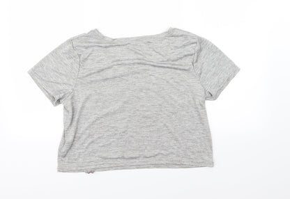 Back view of Primark women’s grey jersey basic t-shirt, size UK 12, - hogwarts alumni