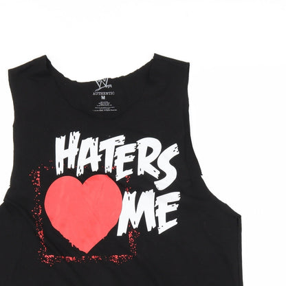 Close-up detail of Authentic women’s black basic tank, size M