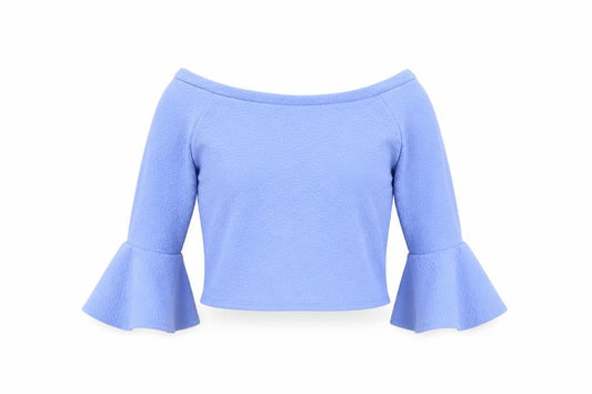Front view of kiah women’s blue basic blouse, size UK 12, - cropped