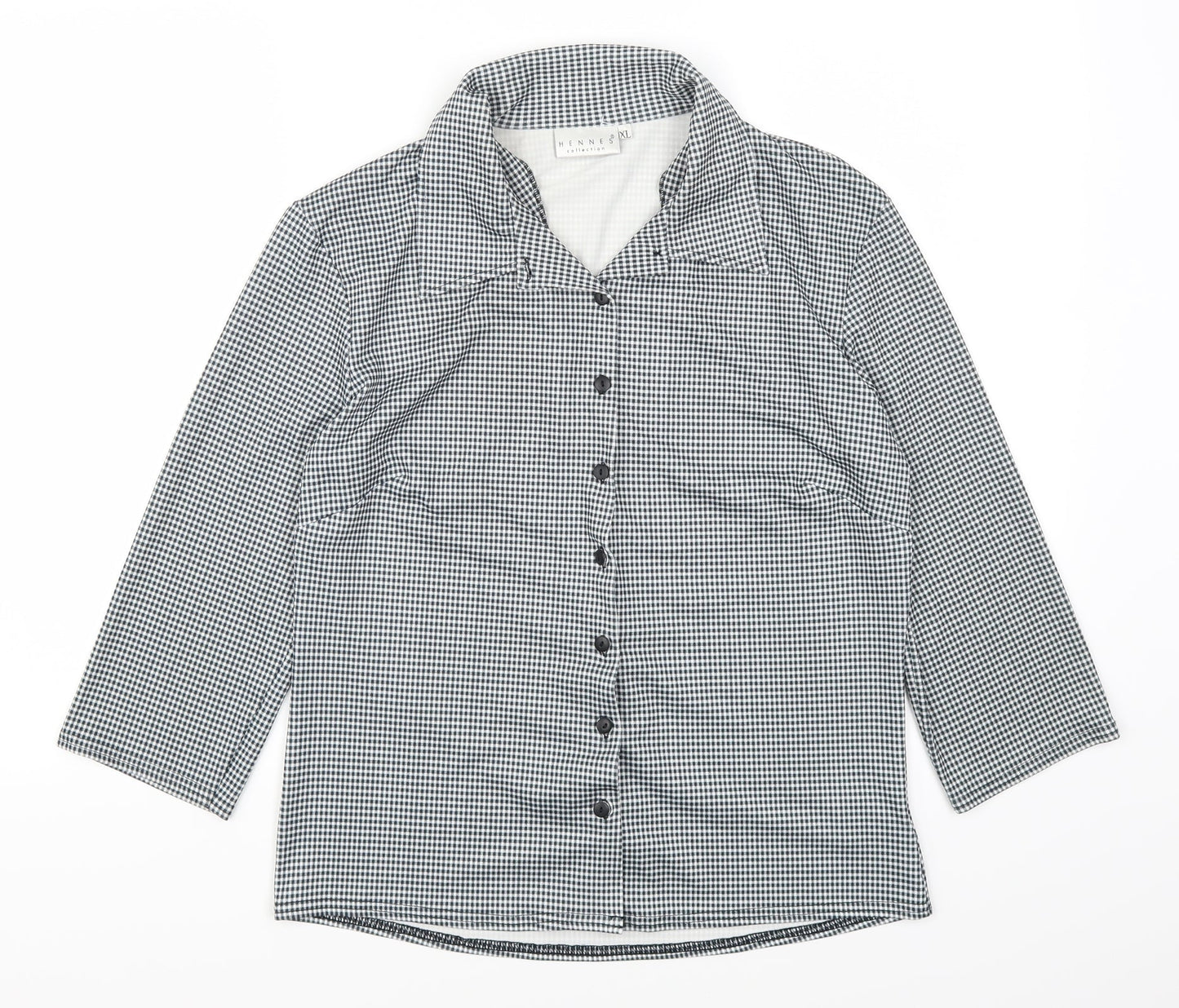 H&M Womens Grey Check  Basic Button-Up Size XL