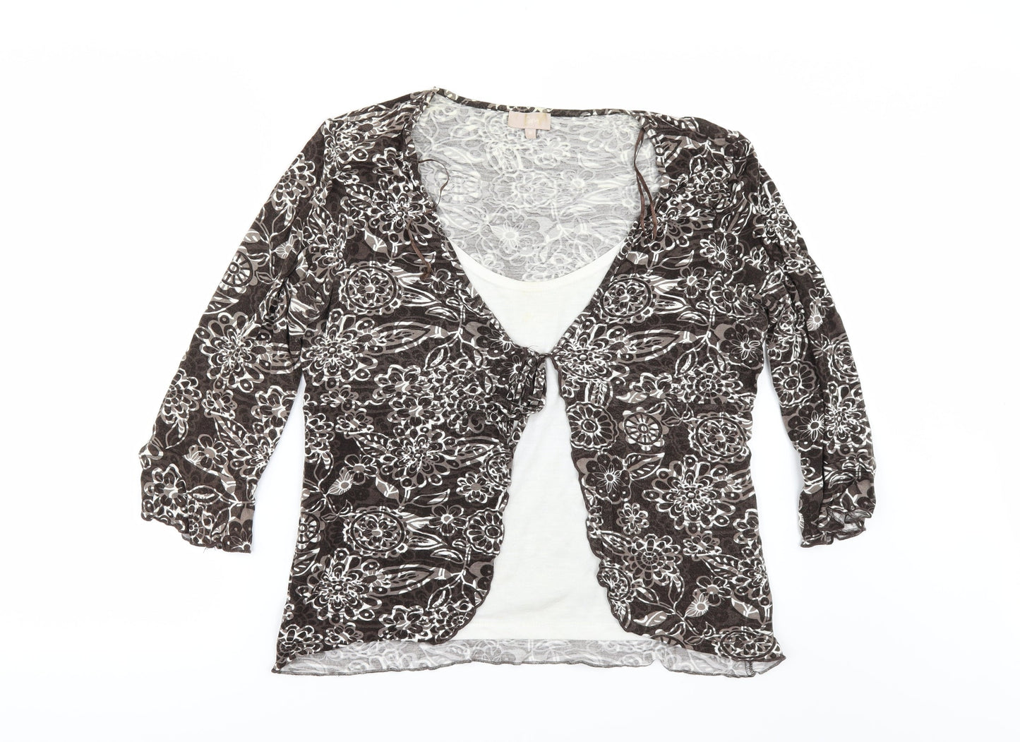 Soon Womens Brown Floral  Basic T-Shirt Size 16